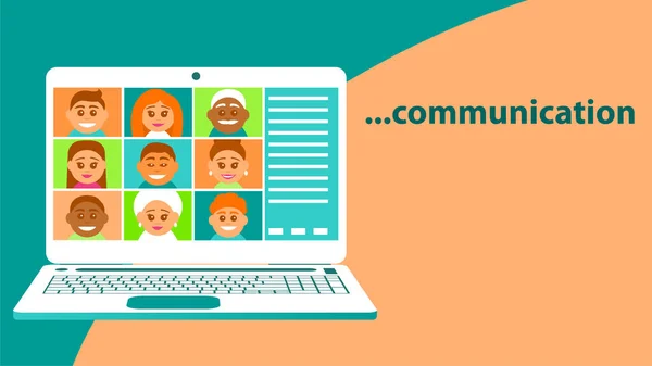 Remote Videoanrufe Auf Einem Laptop Auf Einem Computerbildschirm Eine Gruppe — Stockvektor
