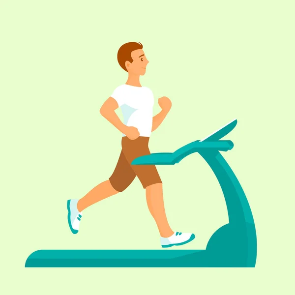 一个在家里的人在跑步机上跑步 促进健康 矢量孤立的说明 — 图库矢量图片