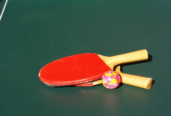 Ping Pong Bats Ball Table — Stock Photo, Image