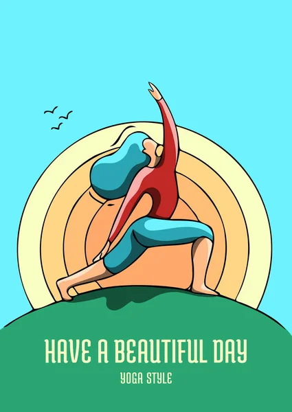 Mujer Sentada Una Pose Loto Meditando Para Evento Yoga Day — Vector de stock