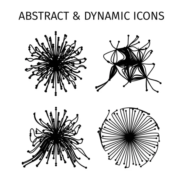 Иллюстрация Живых Иконок Имитирующих Вирус Связи Динамику Черно Белые Абстрактные — стоковый вектор