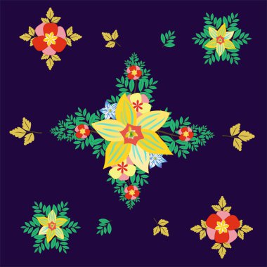 Rhombic renkli kesintisiz çiçek desenli. Desen çiçek yaprakları ultraviyole bir arka plan ile. Vektör çizim