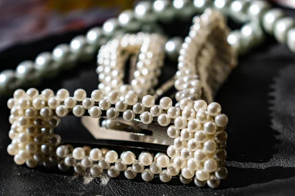 Beautiful Fashionable Decoration White Beads Pearls Nice Milky Color Black — 스톡 사진