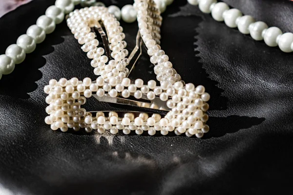 Beautiful Fashionable Decoration White Beads Pearls Nice Milky Color Black — 스톡 사진