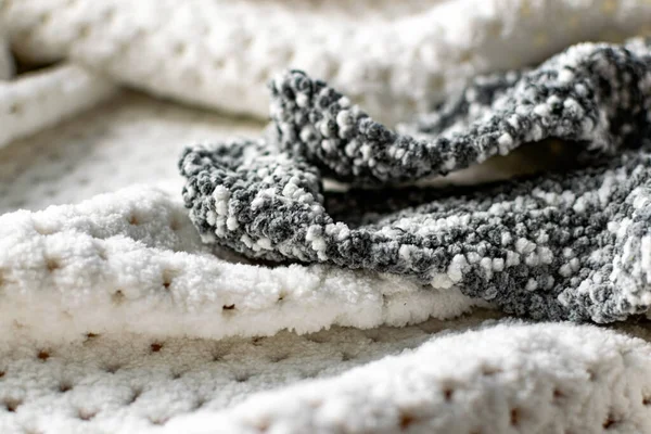 Tejido Fino Texturizado Voluminoso Blanco Gris Patrón Textil Relieve Agradable — Foto de Stock