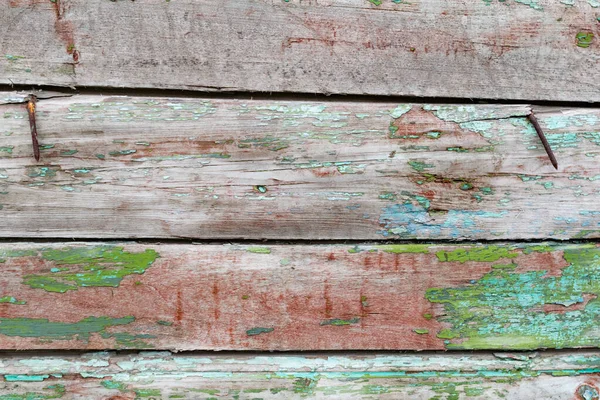 Old Wooden Background Peeling Paint Vintage Boards Blue Green Coating — Stock Photo, Image