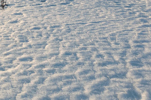 Impronte Sul Tappeto Invernale Sulla Neve Bianca Sullo Strato Cristallo — Foto Stock