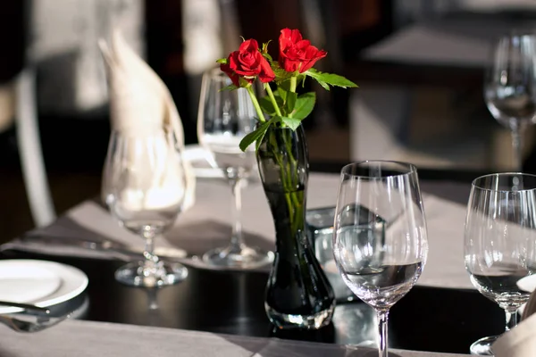 Elegant Table Restaurant Roses Stock Picture