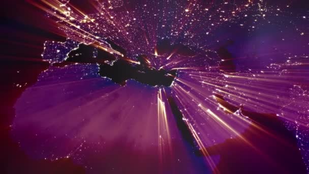Continentes coloridos luz explosão gráfico — Vídeo de Stock