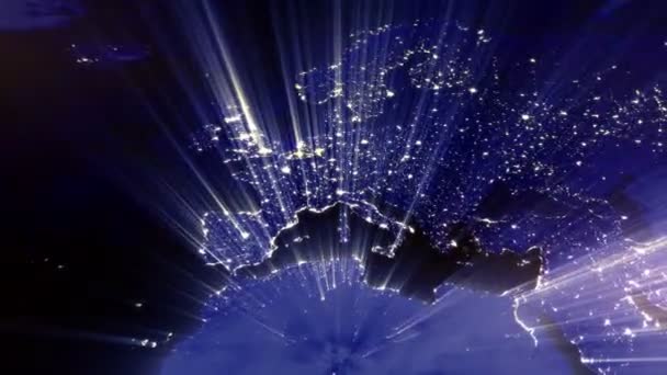 Europe and africa light bursts graphic — стоковое видео