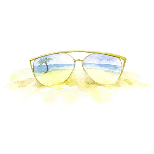 Nowoczesne Okulary Palmy Odbicie Akwarela Lato Transparent — Zdjęcie stockowe