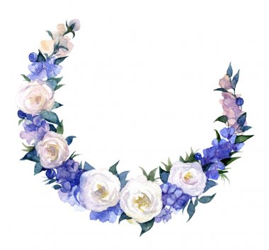 Suluboya resim romantik çelenk ile. Kart şablonu.