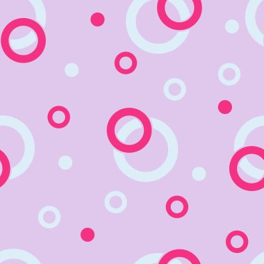 Vektör çizimi. Eğlenceli bir geçmişi var. Daireler, halkalar pembe, mavi, leylak. Çocuk kıyafetleri, çantalar, kitap kapakları üzerine baskı yapmak için..