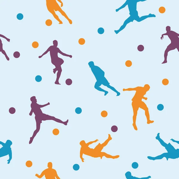 Muster Vektorillustration Von Fußballern Mit Dem Ball Verschiedenen Posen Zeichnungen — Stockvektor