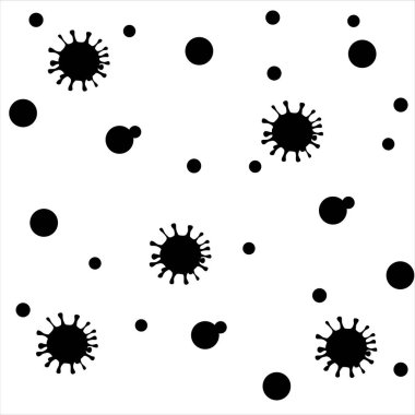 Vektör arkaplan çizimi, beyaz izole bir arkaplanda karikatür düz stili bir koronavirüs görüntüsü. Kusursuz vektör deseni, arkaplan.