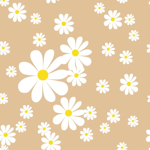 フラットスタイルでデイジーベクトルロマンチックなパターンの背景 色の背景 花のプリント上のデイジーのシームレスなパターン — ストックベクタ