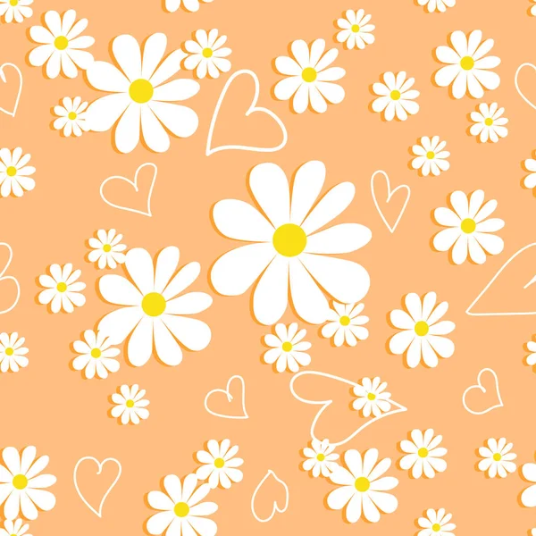 Vektor Romantischen Muster Hintergrund Mit Gänseblümchen Einem Flachen Stil Nahtloses — Stockvektor
