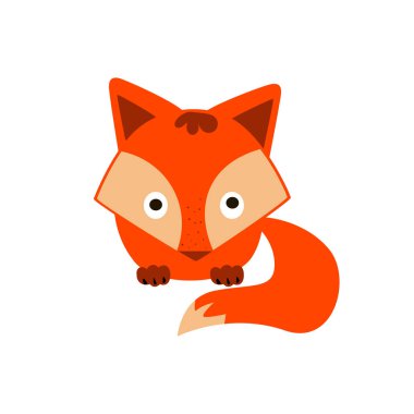 Kırmızı tilki, beyaz izole edilmiş arka planda elle çizilmiş vektör çizimi. Düz, çizgi film karakteri vahşi memeli.