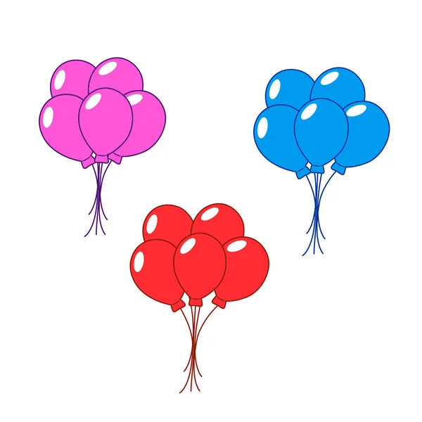 Bouquet Vector Drawings Balloons Cartoon Flat Style White Isolated Background — Stock Vector
