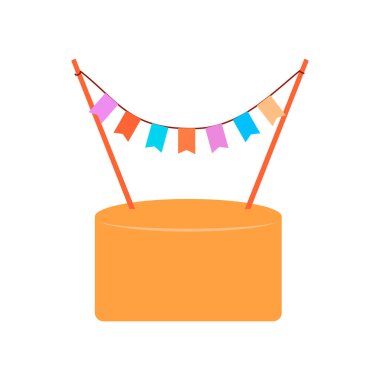 Beyaz izole bir arkaplan üzerine şenlikli pasta çizimi. Tatiller, doğum günleri, kartlar, dekorasyonlar için çizgi film.