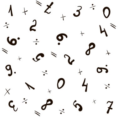 Beyaz izole bir arkaplanda vektör çizim numaraları, numaralar, soyut çizimler. Karalama, kusursuz desen.