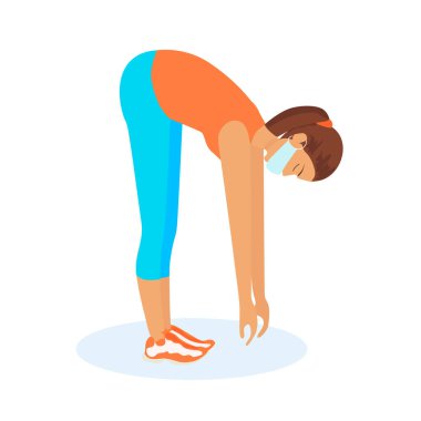 Beyaz izole edilmiş arka planda, evde spor yapan genç bir kızın vektör çizimi..