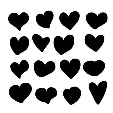 Beyaz izole arkaplan üzerinde el yapımı kalplerin vektör çizimleri, düz.