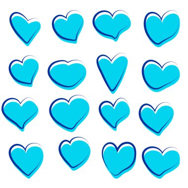 Beyaz izole arkaplan üzerinde el yapımı kalplerin vektör çizimleri, düz.