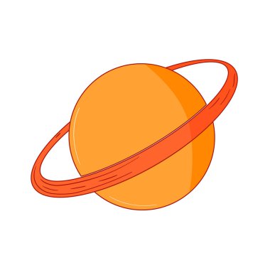 Jüpiter gezegeninin beyaz izole bir zemin üzerindeki vektör çizimi. Düz, çizgi film, renk, parlak, çocuklar, arkaplan