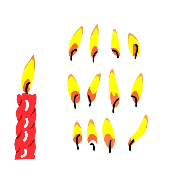 Dessin Plat Vectoriel Une Bougie Allumée Festive Ensemble Flammes Allumées — Image vectorielle