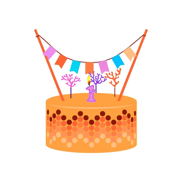 白い隔離された背景にお祝いケーキのベクトルフラット図面 誕生日 カード 装飾用の漫画 — ストックベクタ