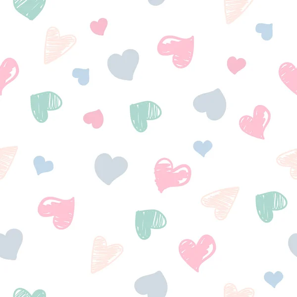 Vector Seamless Pattern Drawings Handmade Hearts White Isolated Background Flat — Stock Vector