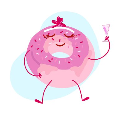 İğrenç çörekler, beyaz izole bir arka planda güneşlenerek uzanır. Düz çörek, davetiye, kart, menü, pankart dekorasyonu için çizgi film