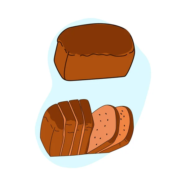 Vectortekening Van Handgemaakt Roggebrood Een Witte Geïsoleerde Achtergrond Brood Plat — Stockvector