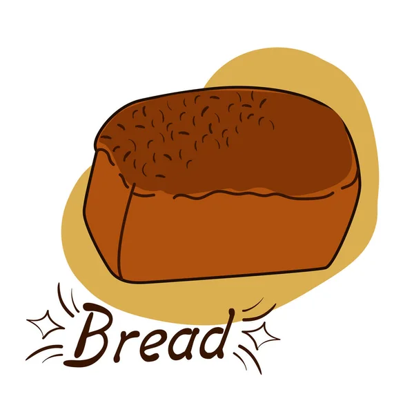 Vectortekening Van Handgemaakt Roggebrood Een Witte Geïsoleerde Achtergrond Brood Plat — Stockvector