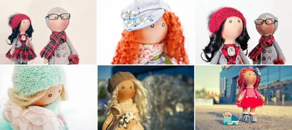 Rag handmade dolls with natural hair — Stock Photo, Image