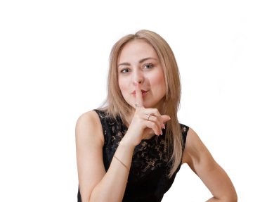 Sevimli genç sarışın işareti hareket daha sessiz gösterir