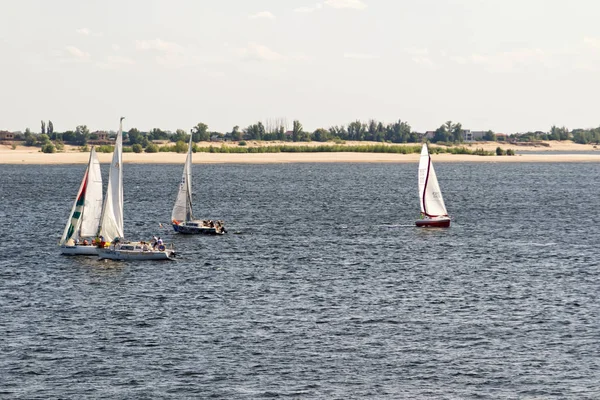 Competition sailing on the Volga dedicated to the celebration of — Stock Photo, Image