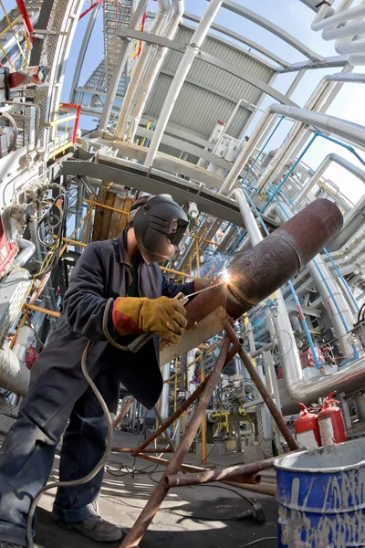 Welding works at installation of new pipeline — Stock Photo, Image