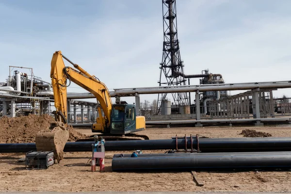 Welding polypropylene pipes at the refinery before installation