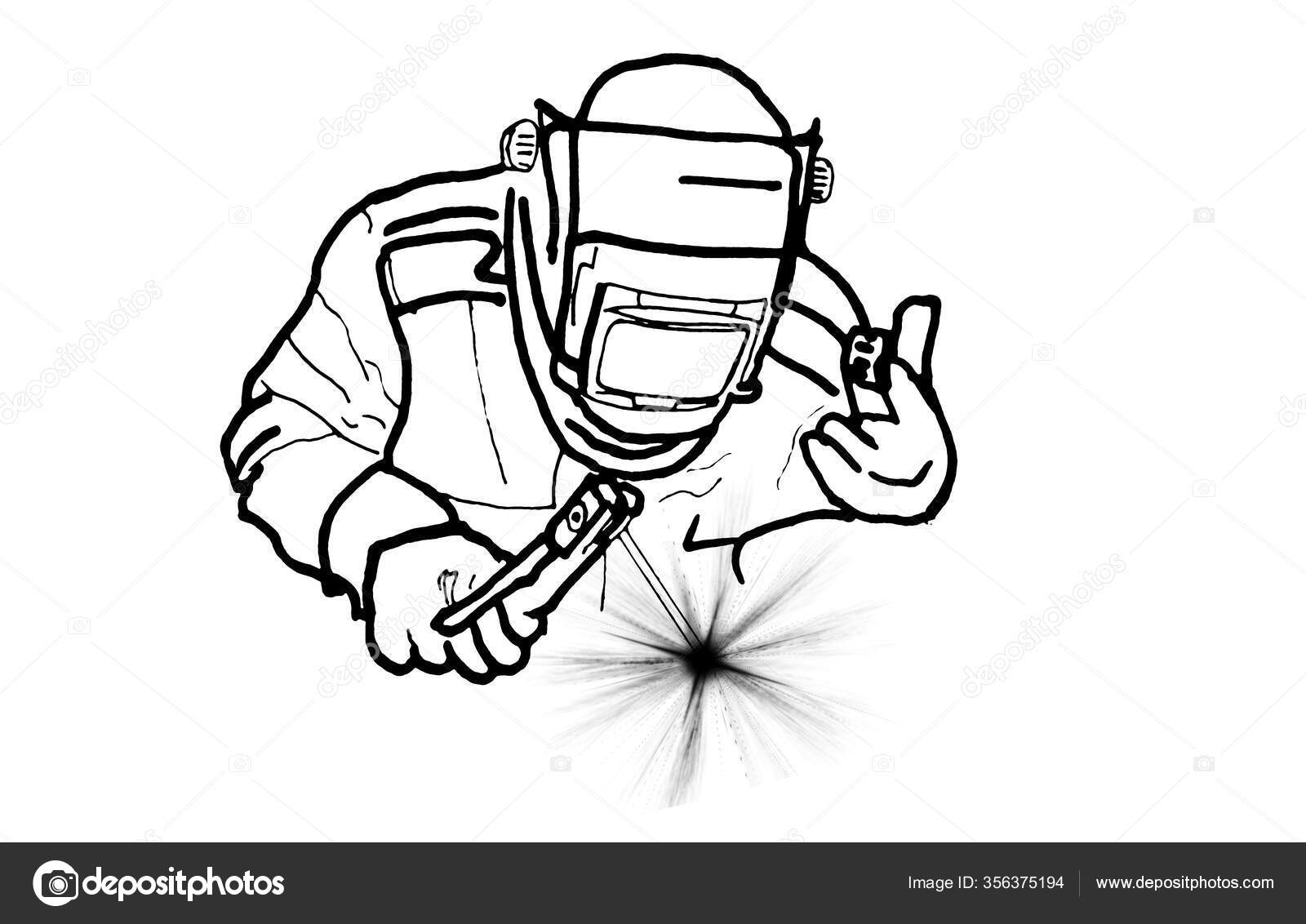 Welder Man Graphic Black White Isolated Sketch Illustration Vector ...