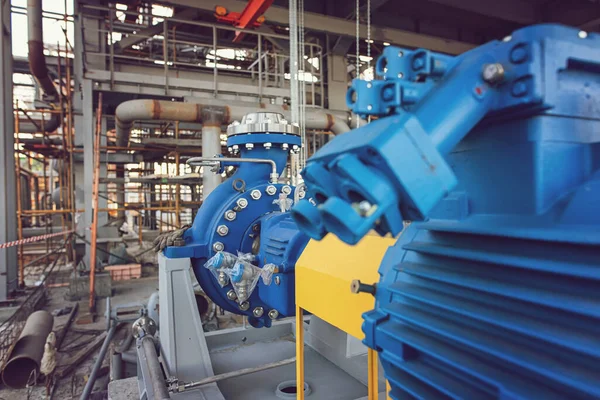New Pumping Equipment Installed Concrete Foundations Yet Connected Pipelines — Stock Photo, Image