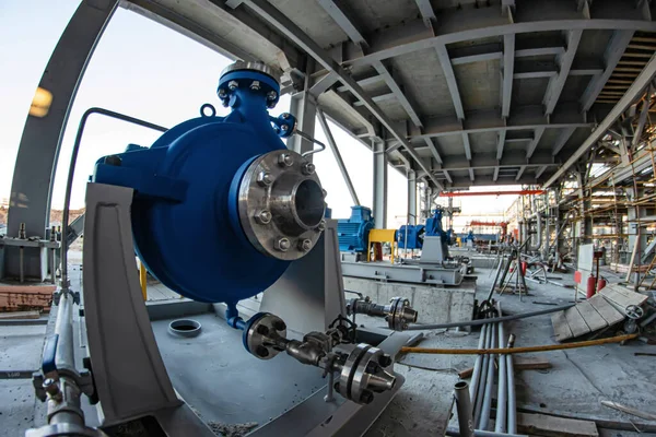 New Pumping Equipment Installed Concrete Foundations Yet Connected Pipelines — Stock Photo, Image