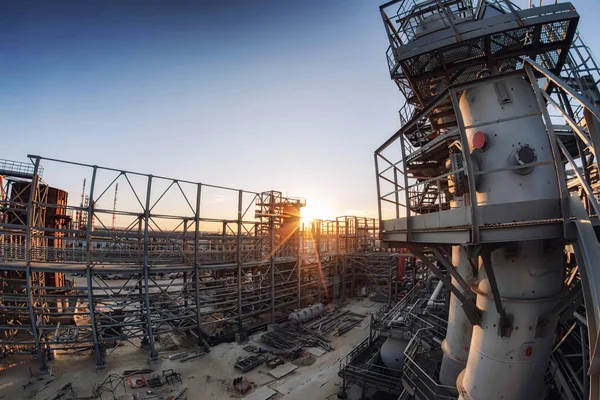 Construção Uma Nova Fábrica Petroquímica Vista Altura Antes Pôr Sol — Fotografia de Stock