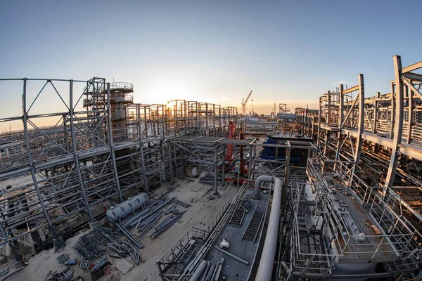 Construcción Una Nueva Planta Petroquímica Vista Desde Altura Antes Del —  Fotos de Stock