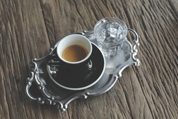 Hot coffee on wood background. — Stock Photo, Image