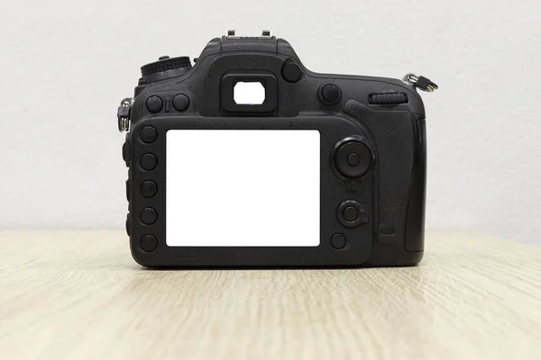 Camera rear camera on table wood white background. — Stock Photo, Image