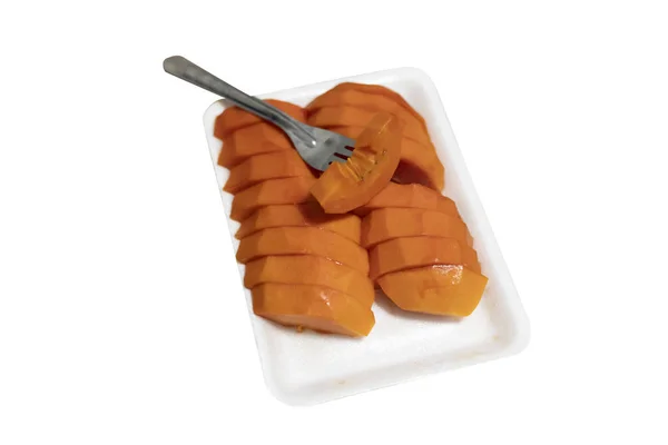 Papaya en un plato de plástico . —  Fotos de Stock