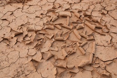 Çatlak kuru kahverengi toprağın desenli arka planı.