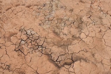 Çatlak kuru kahverengi toprağın desenli arka planı.